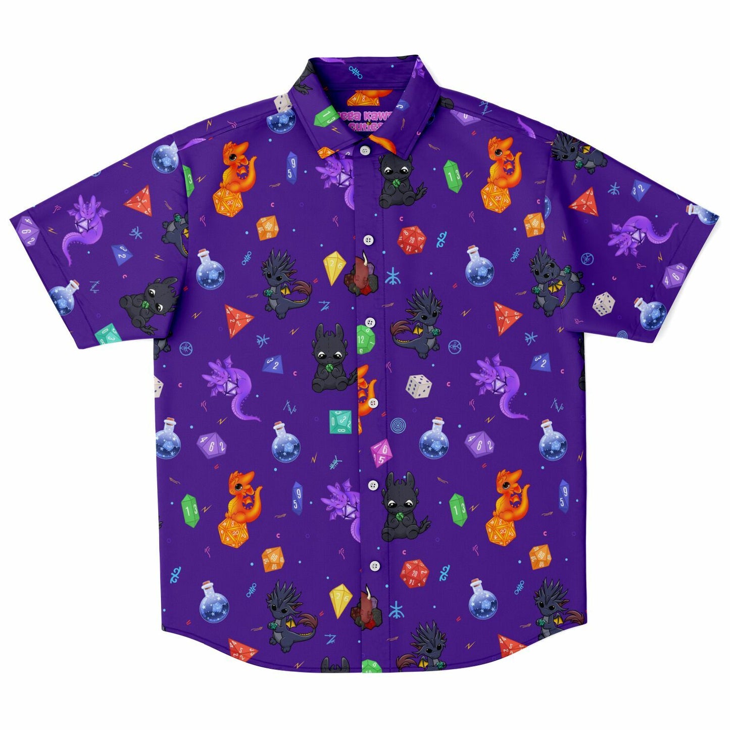 Dragons and Dice all over print button up shirt copy