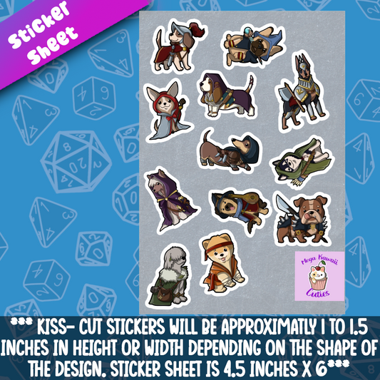 D&D Class Dog Sticker Sheet