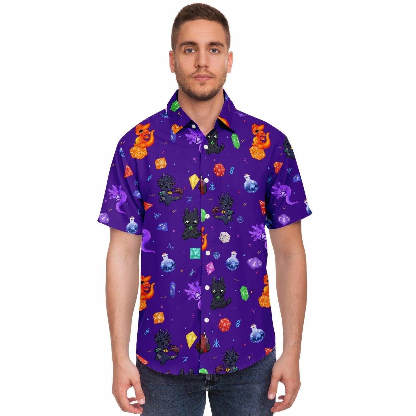 Dragons and Dice all over print button up shirt copy