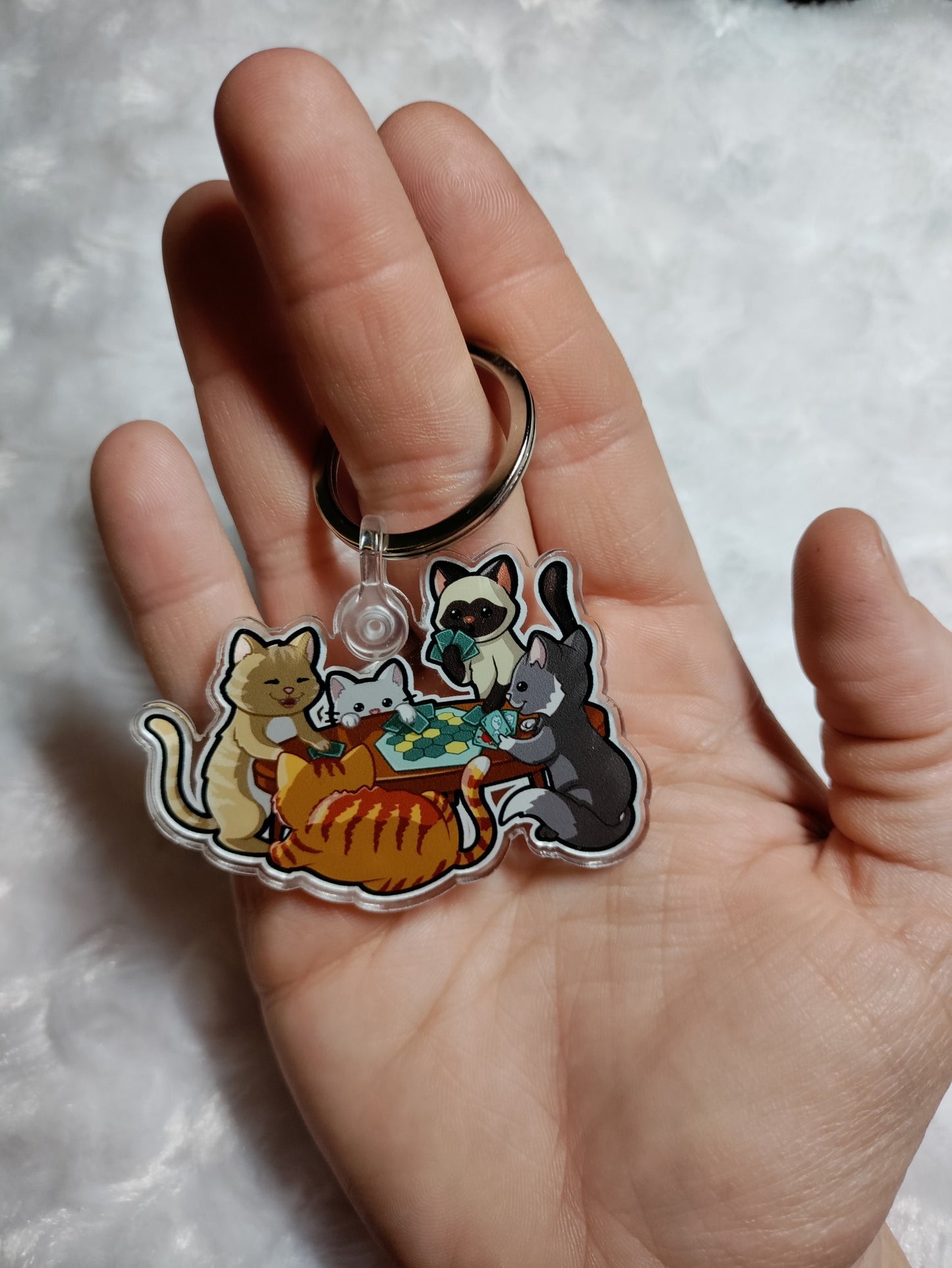 Board Game Playing Cats Keychain