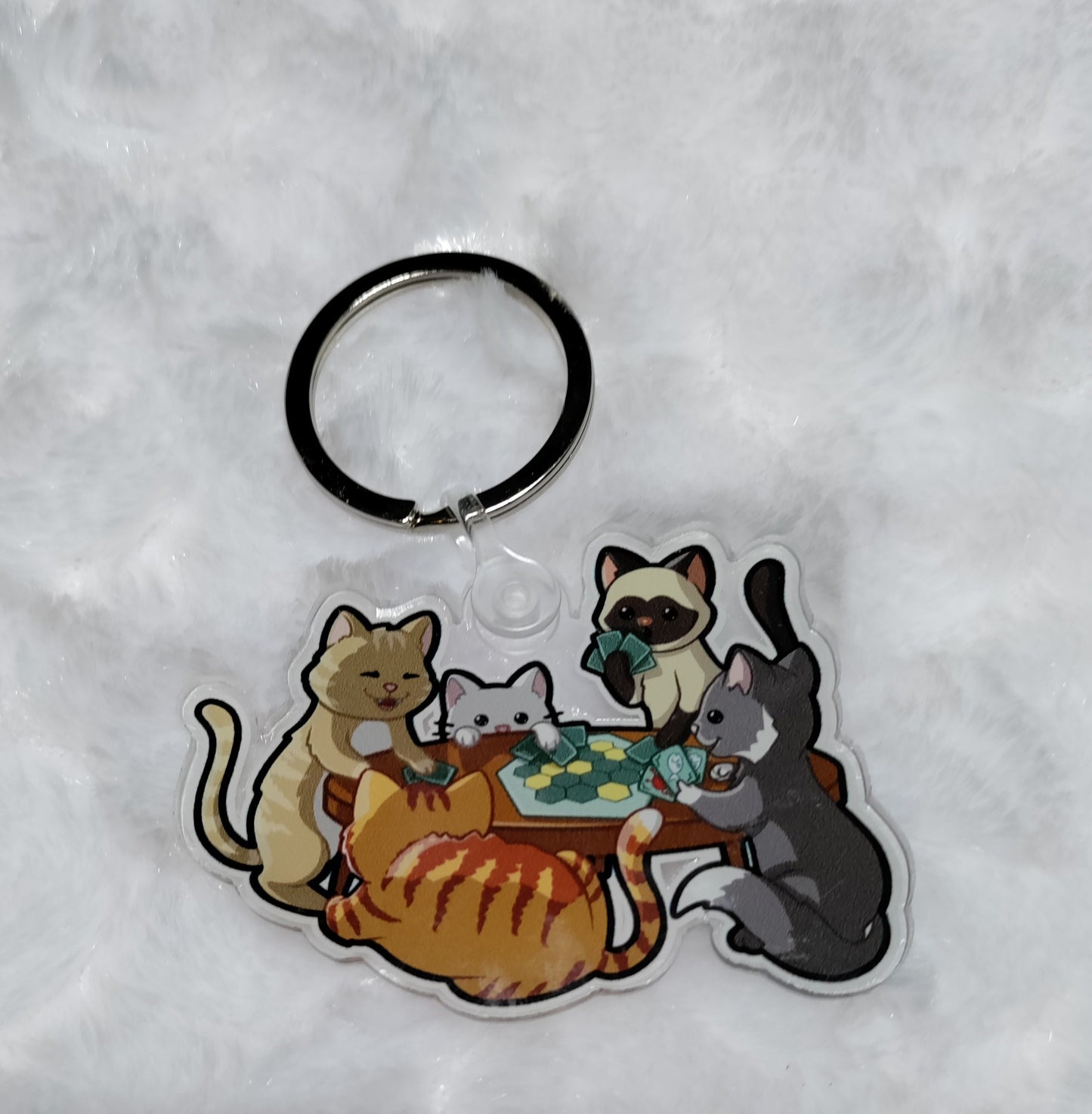 Board Game Playing Cats Keychain