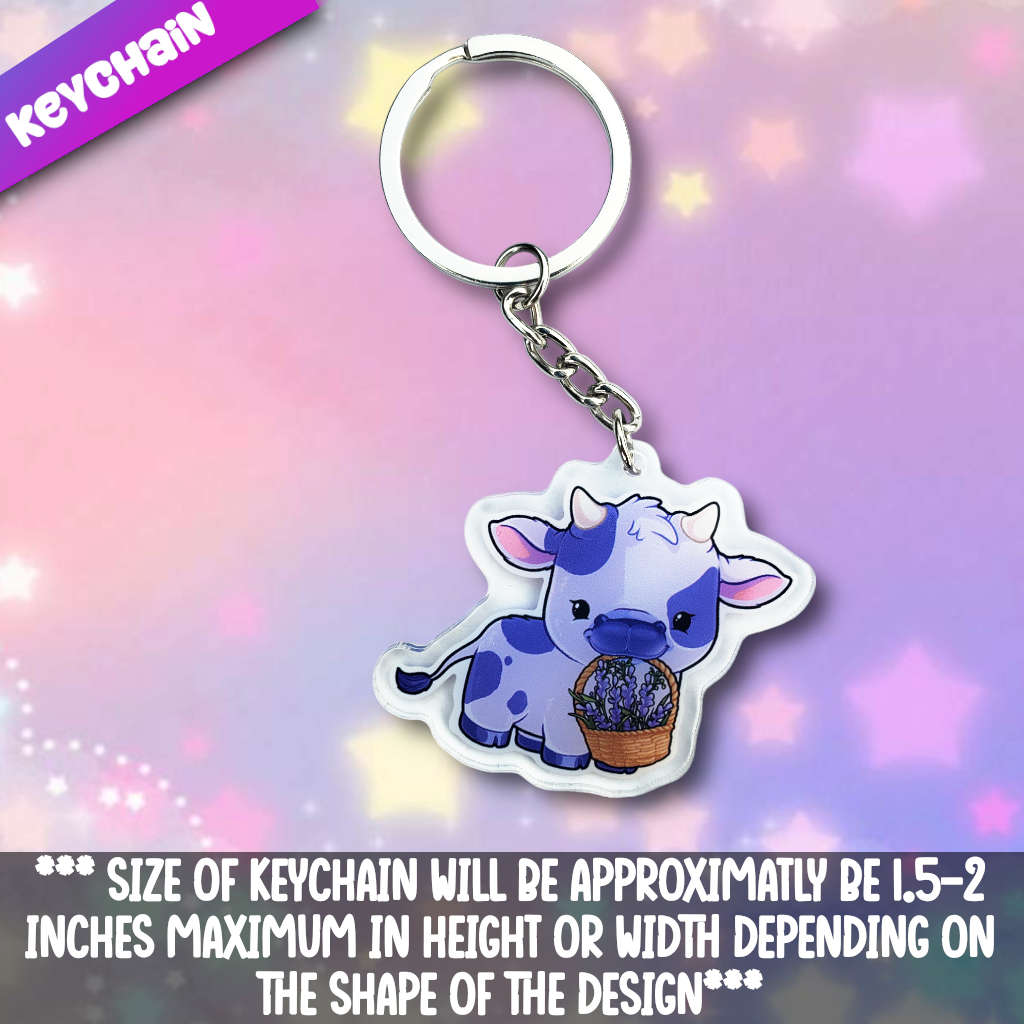 Cow- Lavender Acrylic Keychain