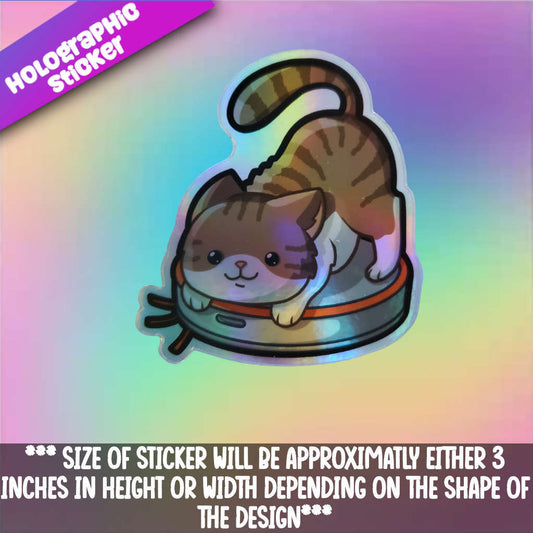 Cat- Riding a Roomba Holographic Sticker