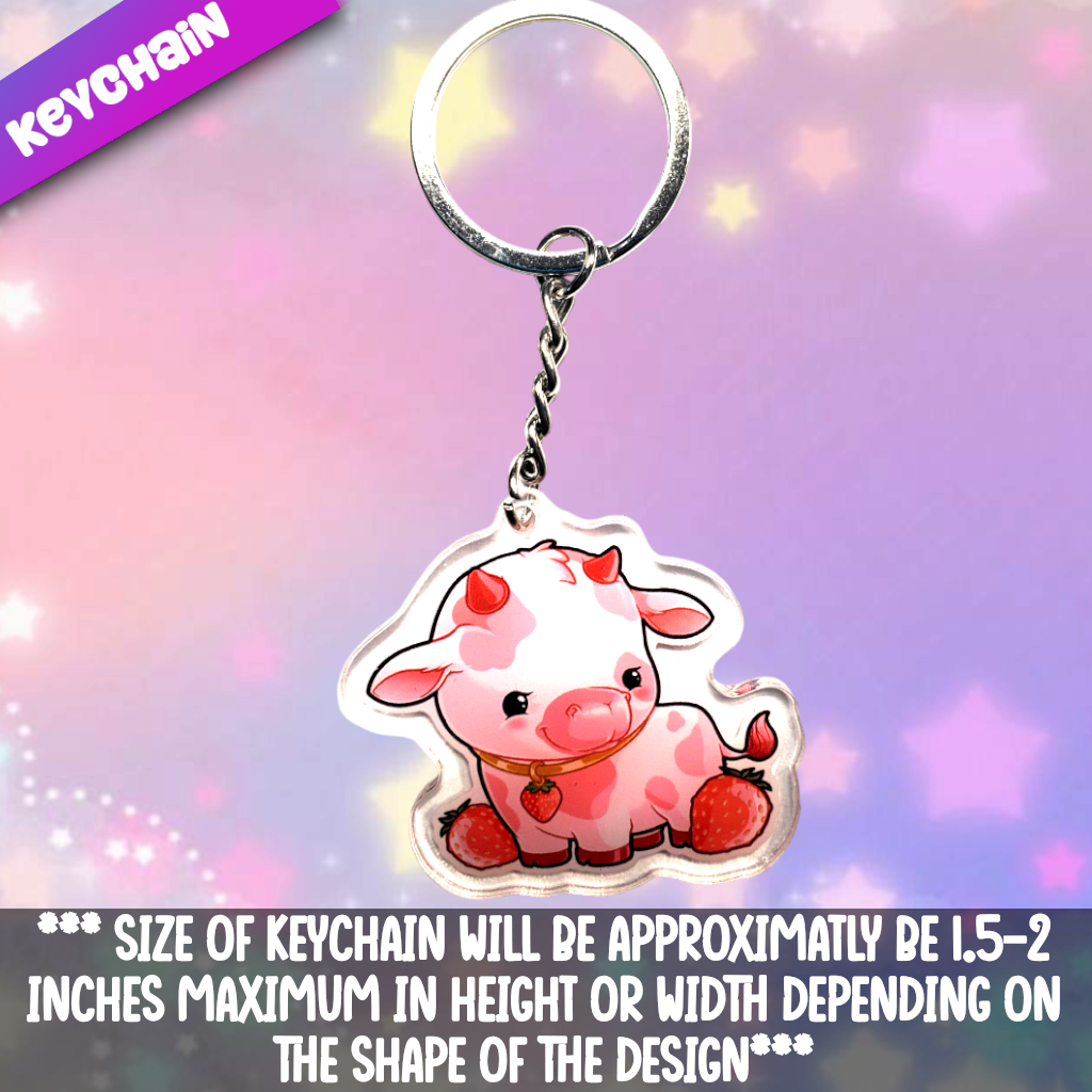 Cow- Strawberry Acrylic Keychain