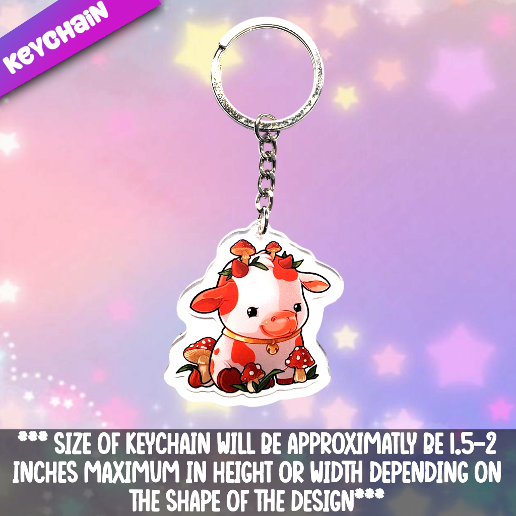 Cow- Mushroom Acrylic Keychain