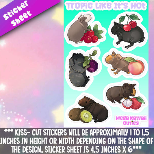 Tropic Like It's Hot guinea pig sticker sheet