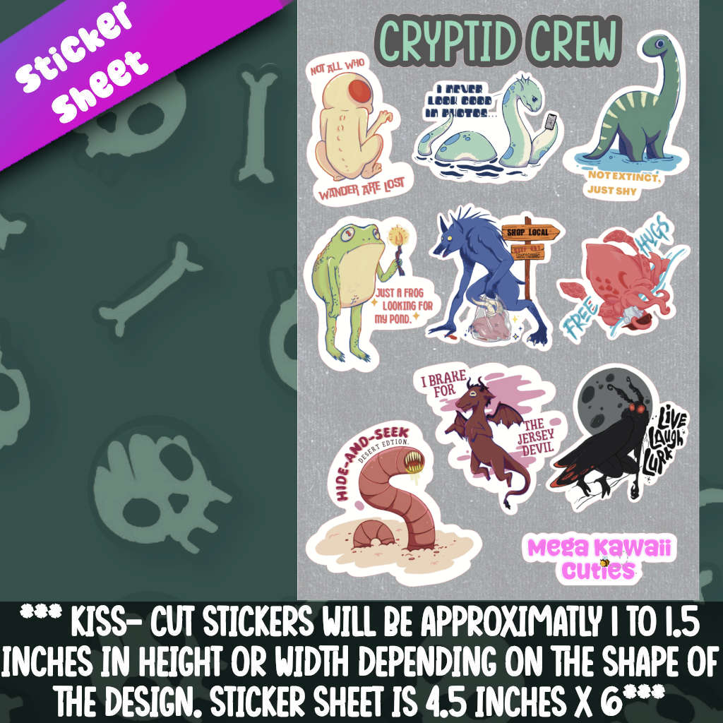 Cryptid Crew Sticker Sheet – Mega Kawaii Cuties