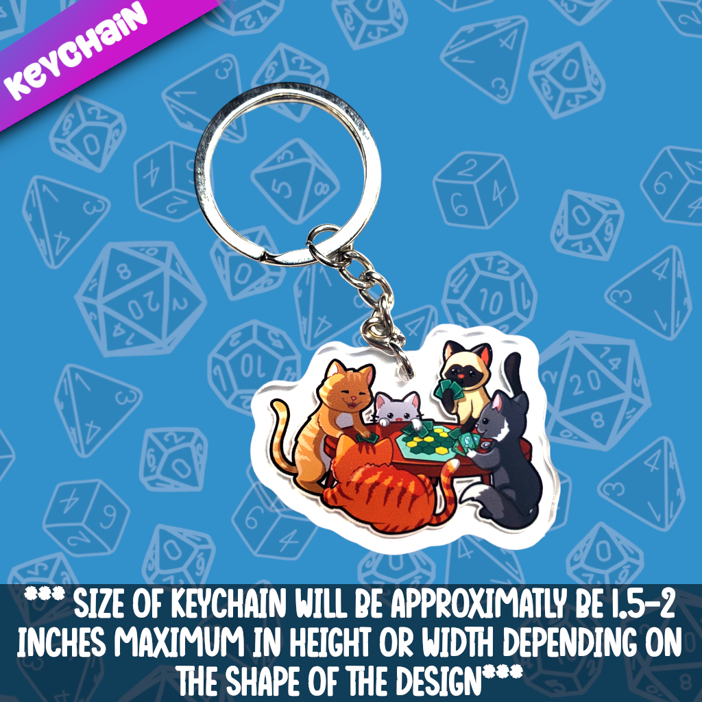 Board Game Playing Cats Keychain