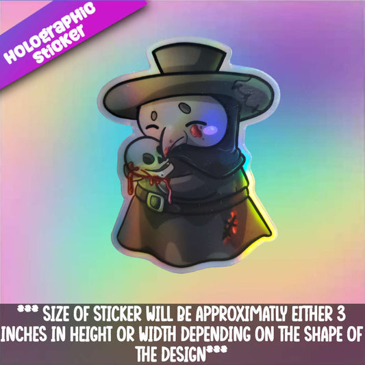 Plague Doctor with Skull Holographic Sticker