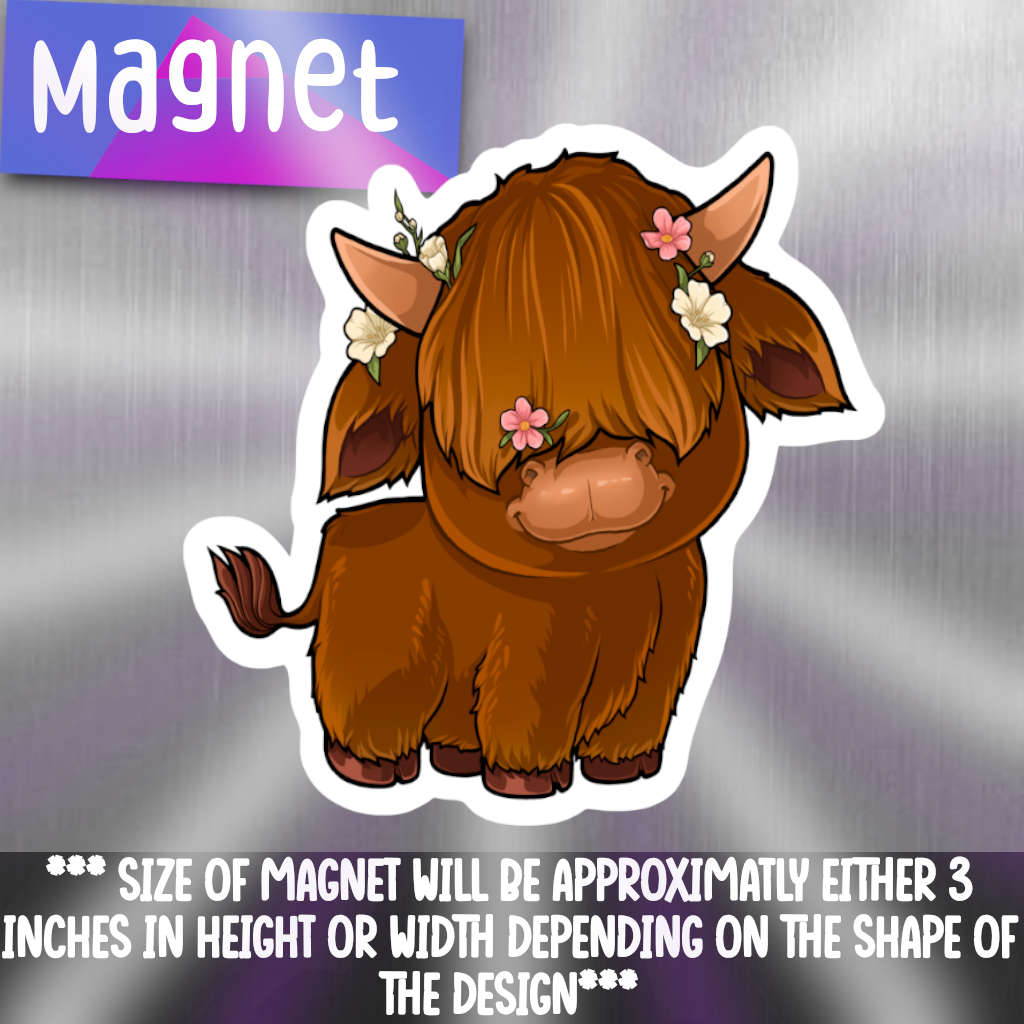 Highland Cow- Flowers magnet