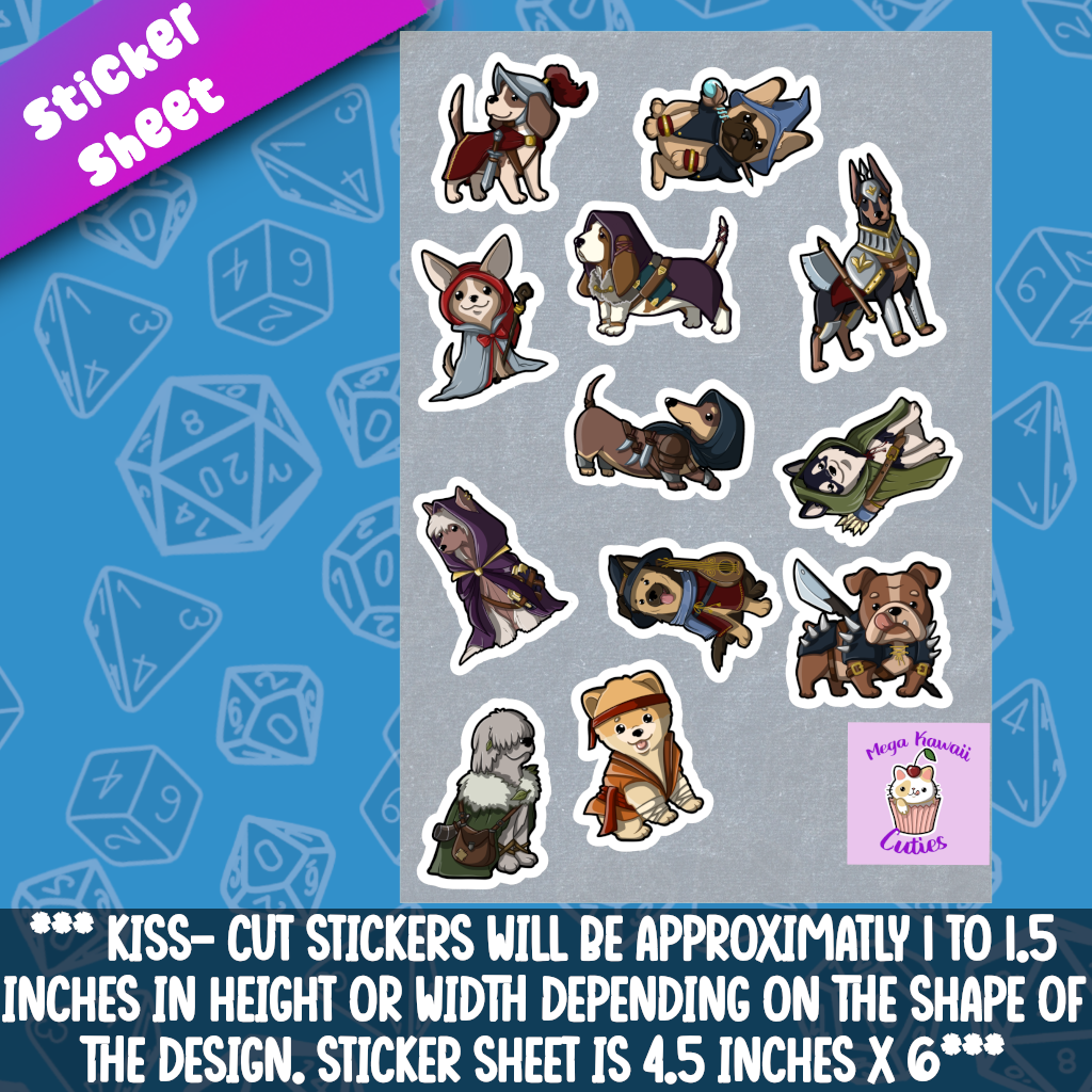 D&D Class Dog Sticker Sheet