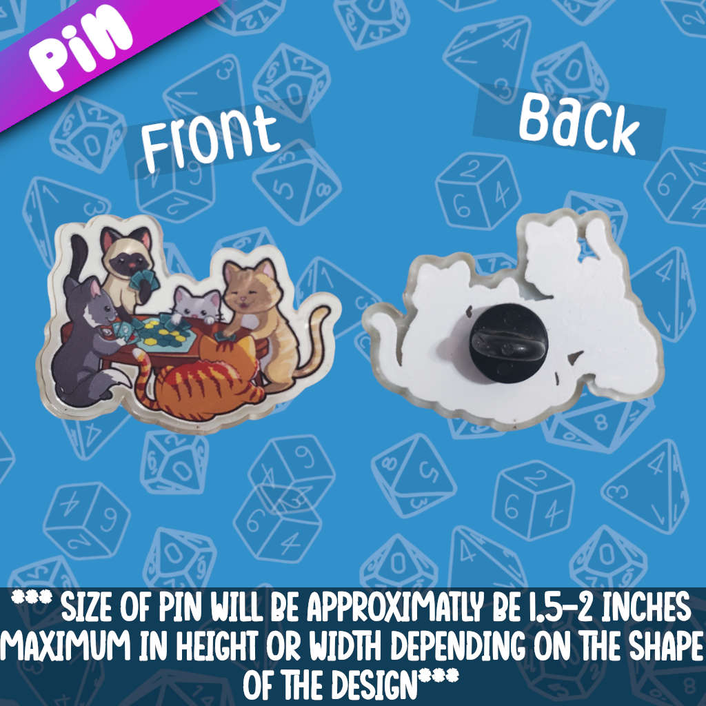 Board Game Playing Cats Acrylic Pin