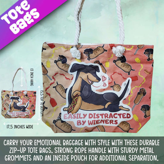 easily distracted by wieners tote bag