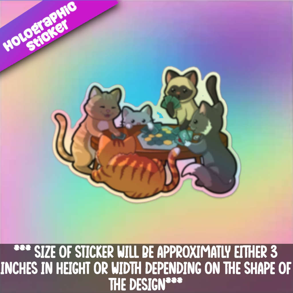 Board Game Playing Kitties Holographic Sticker