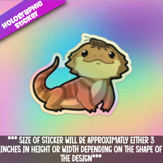 Bearded Dragon with a Cricket Holographic  Sticker
