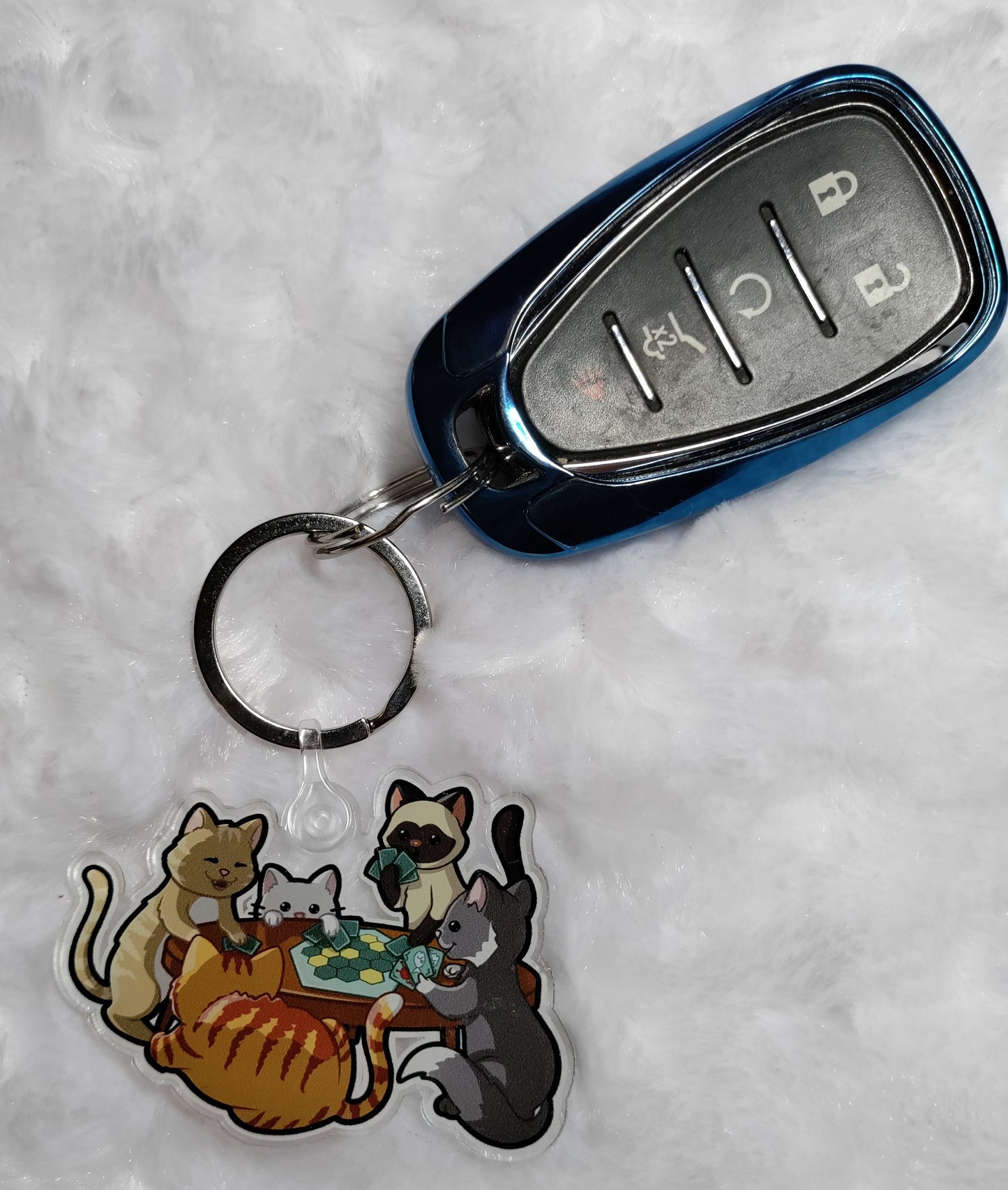 Board Game Playing Cats Keychain